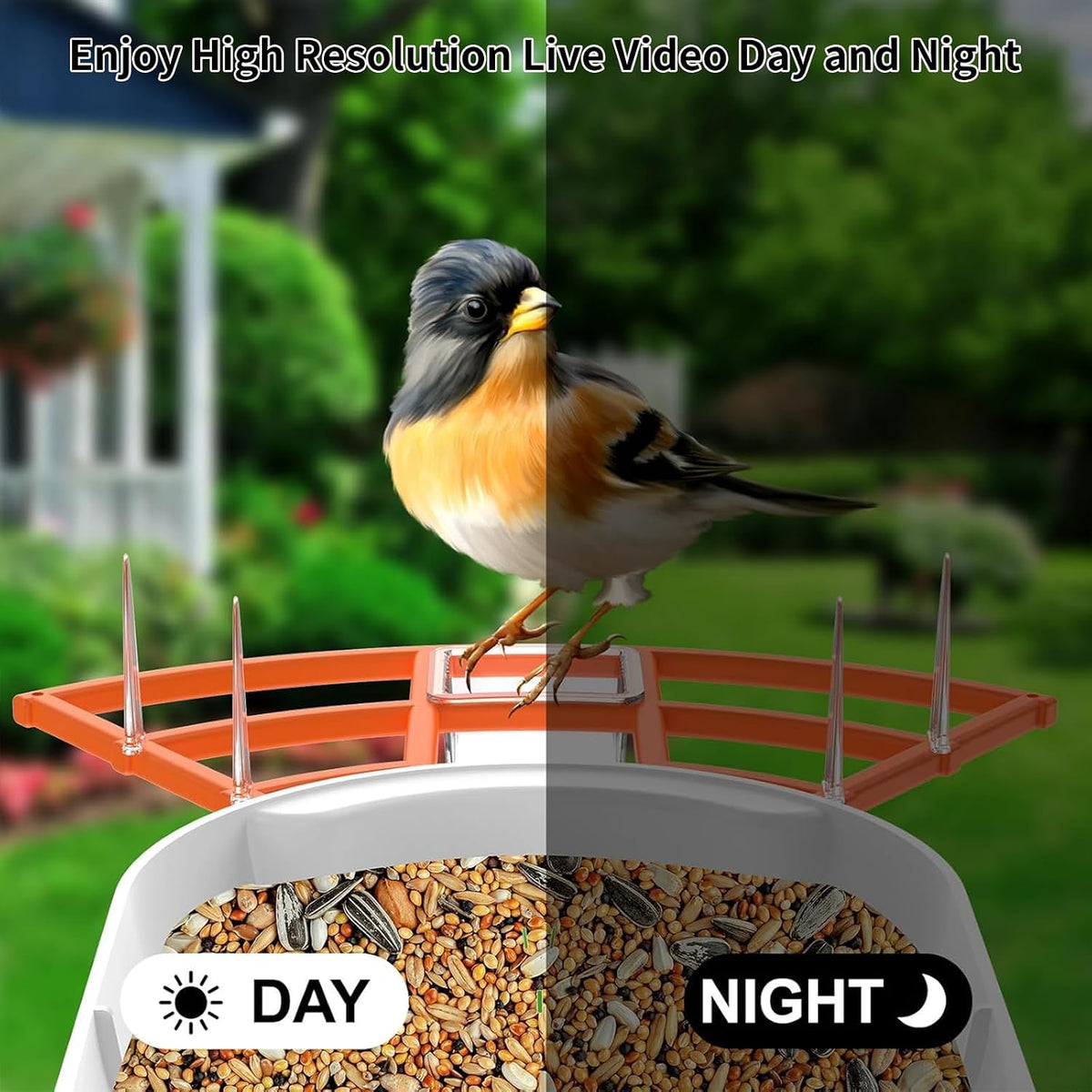 fazoxo bird feeder with camera,birds house camera,solar powered,orange showing dimensions
