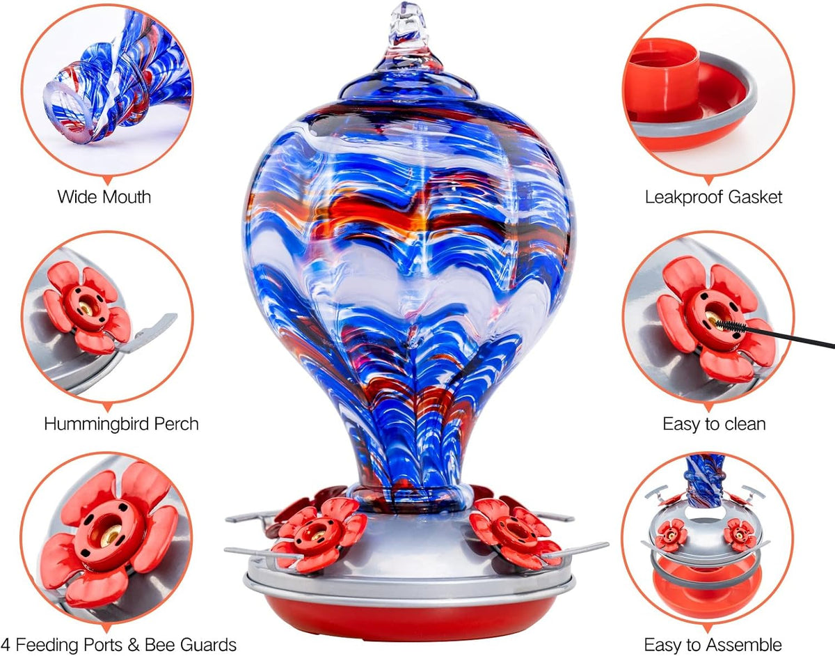 muse garden 32oz hummingbird feeders blown glass hummingbird showing dimensions