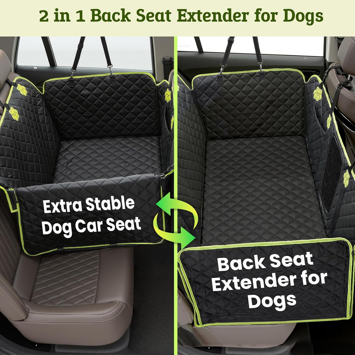 2-in-1 dog car seat cover for back seat shown in use