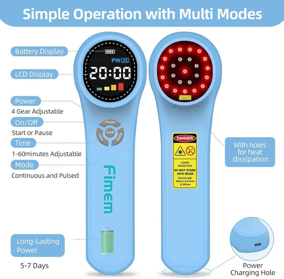 cold laser therapy for dogs, red light device, side view