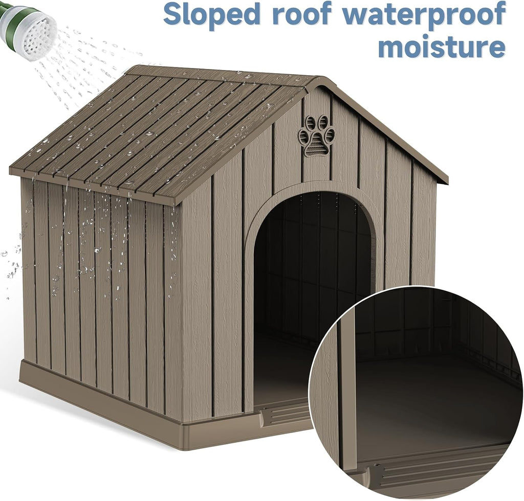 vixzen dog house outdoor, 26 inch resin dog, side view