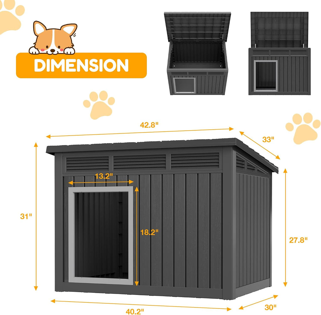 fancyango large dog house with weatherproof roof for, front angle view