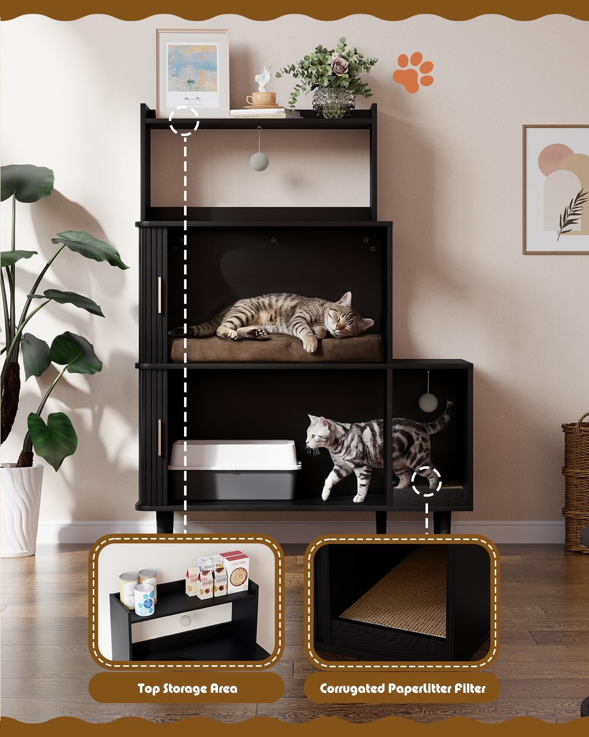 dhh double cat litter box enclosure furniture for, close-up detail