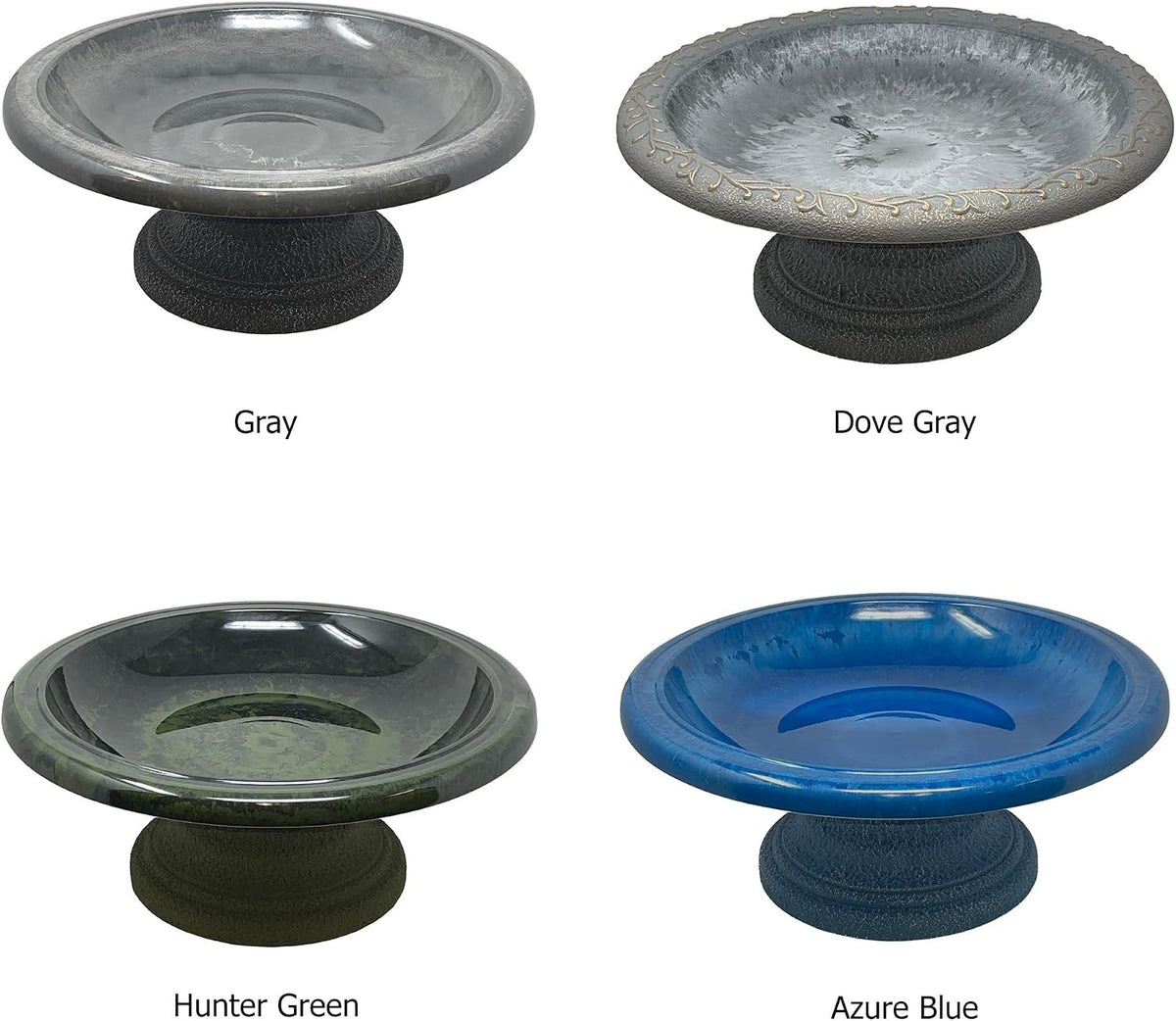 fiber clay birdbath, low-profile base, dove gray, 19", side view