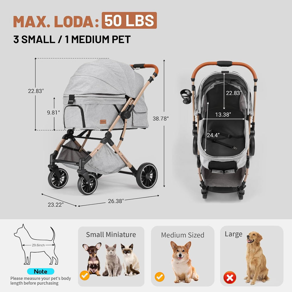 echosmile small medium dogs stroller 4-wheel pet strollers shown in use