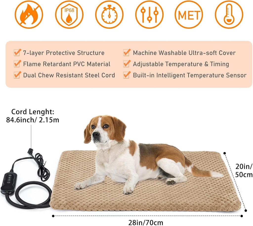 invenho heated dog bed, waterproof adjustable temperature dog showing dimensions