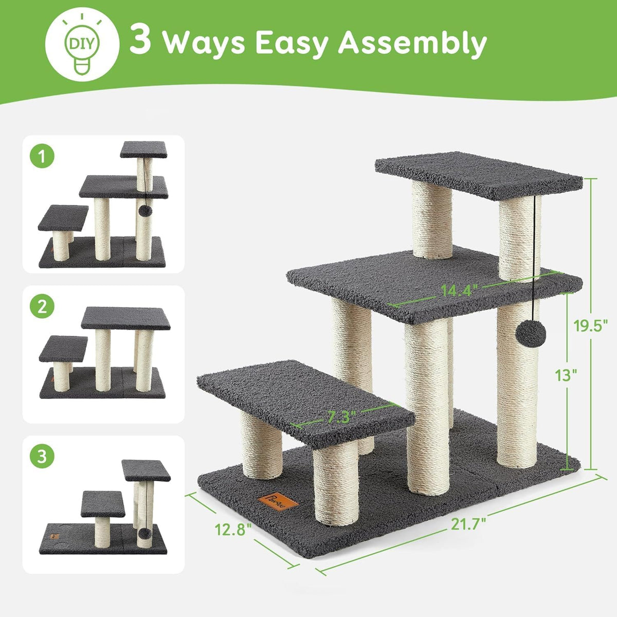 pawque dog stairs & cat scratching post pet showing dimensions