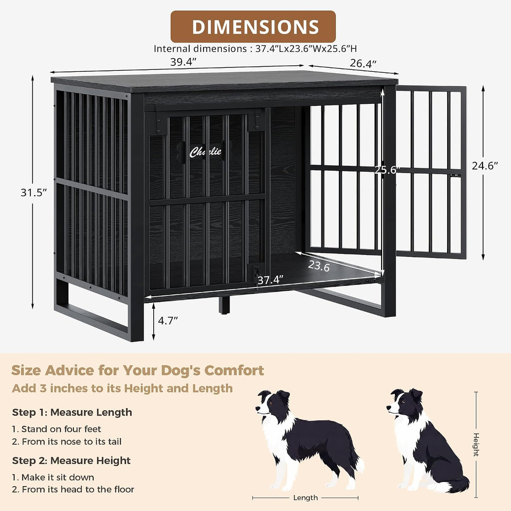 ironck 39.4" l dog crate furniture with sliding, close-up detail