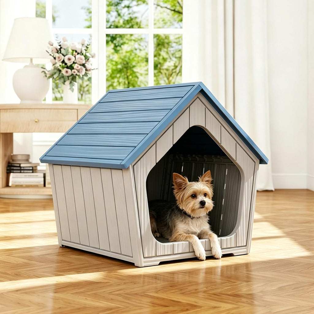 fancyango outdoor indoor dog house for small dogs shown in use
