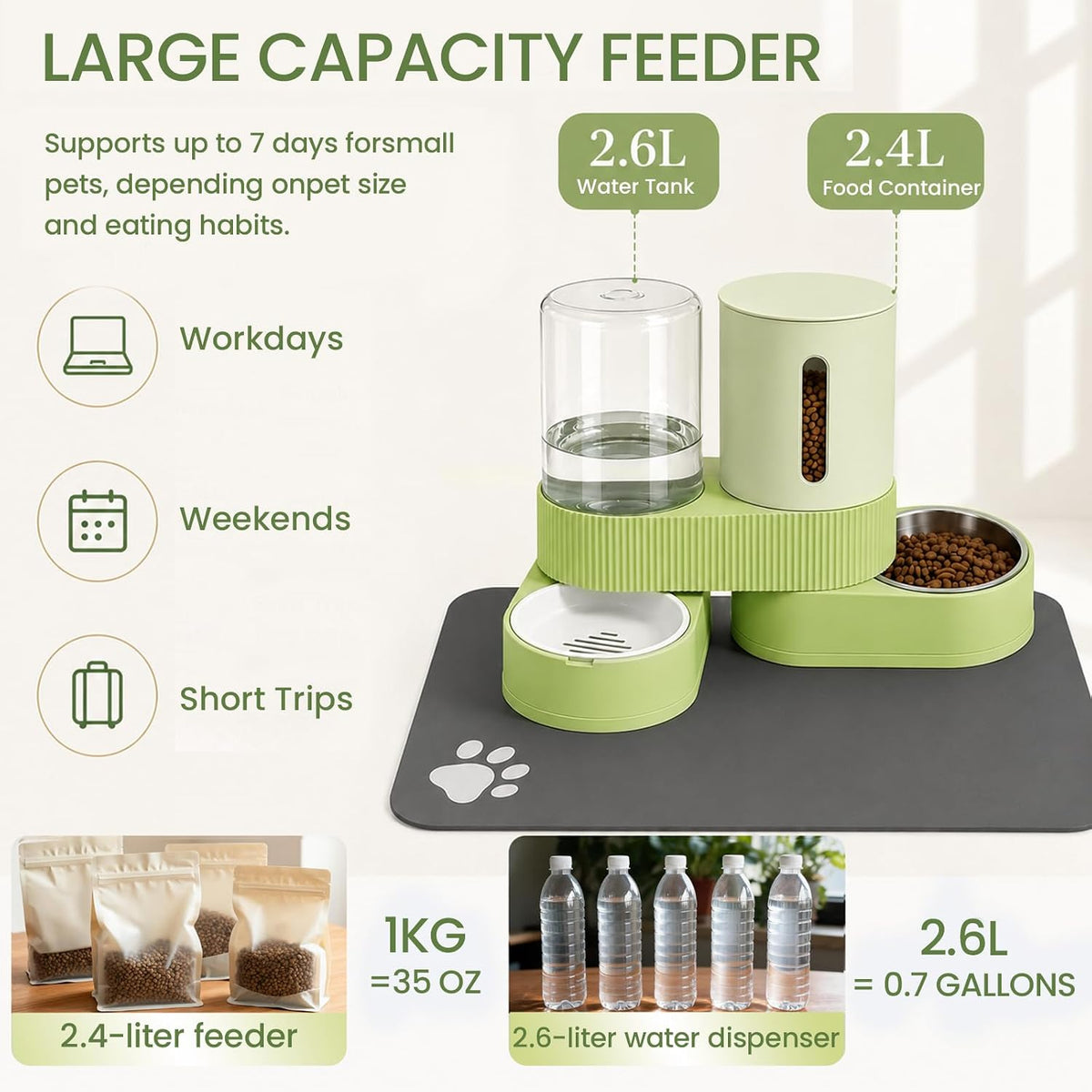 gravity cat feeder 2 pack automatic food feeder, side view