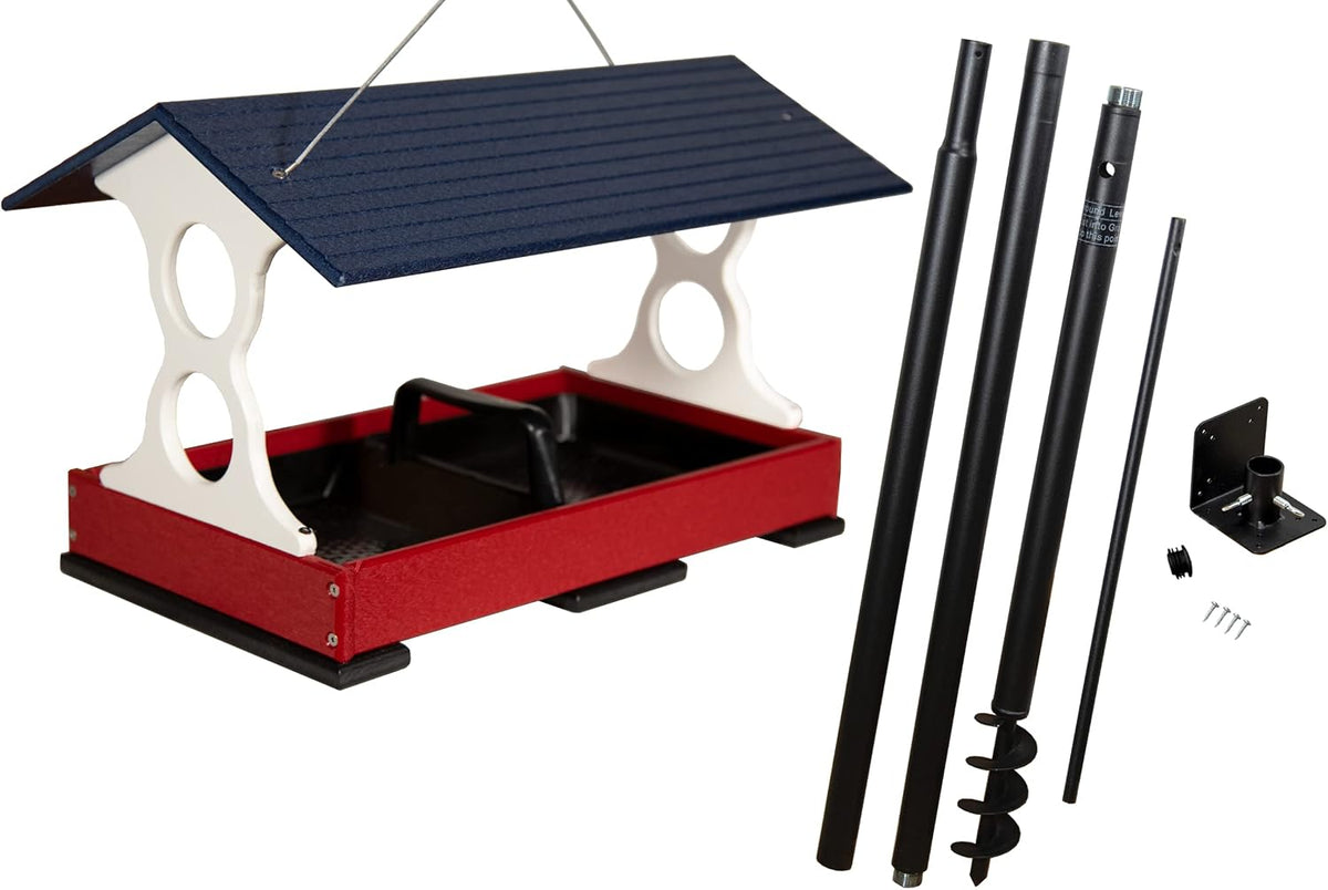 jcs wildlife patriotic large fly thru bird feeder shown in use