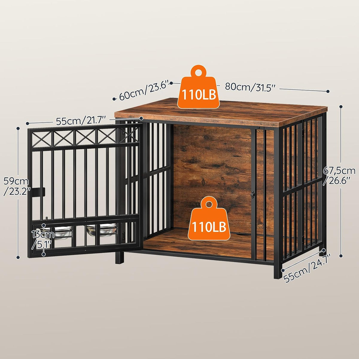 hoobro foldable dog crate furniture with 360° rotating shown in use