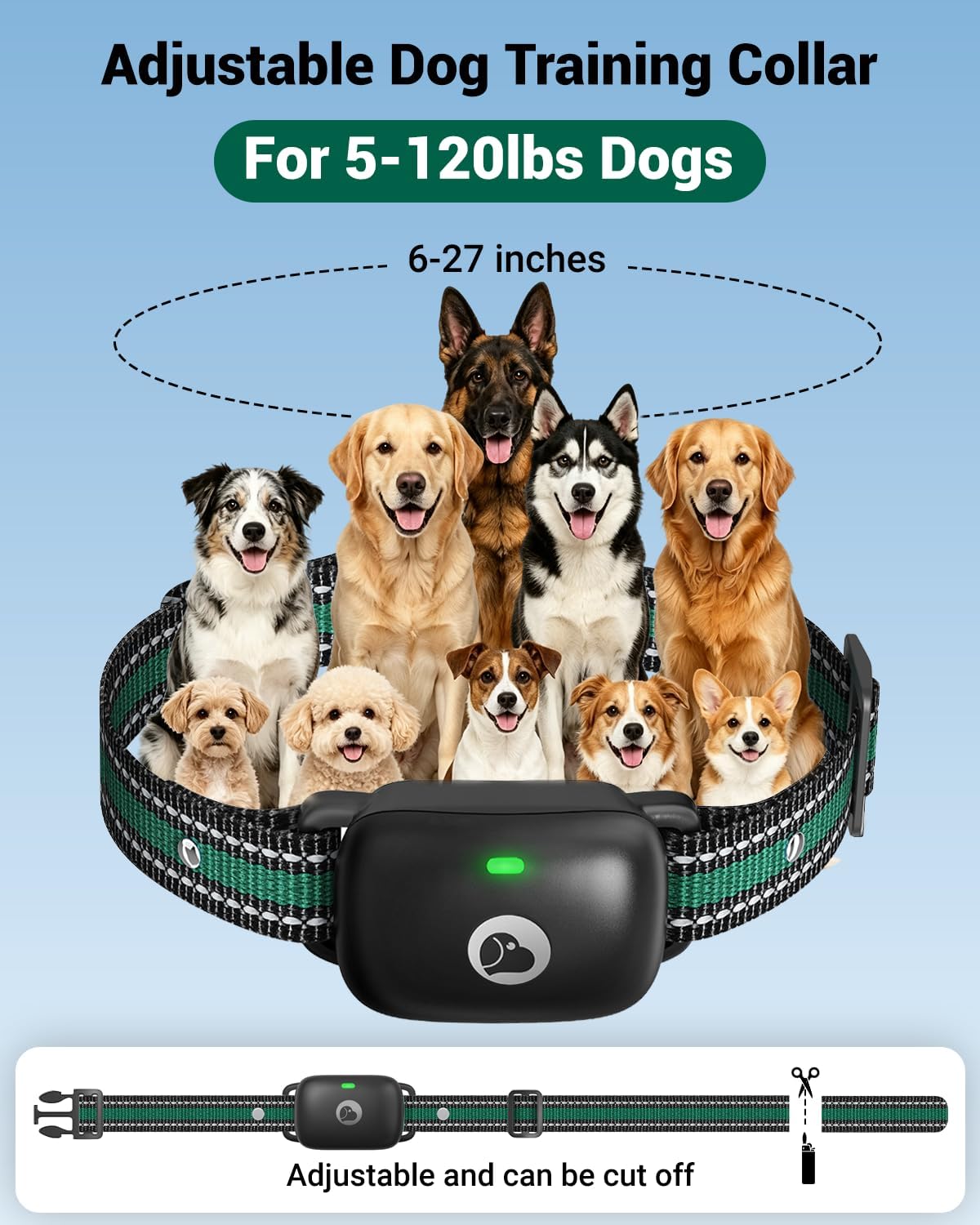 dog training collar for 3 dogs, shock collar showing dimensions