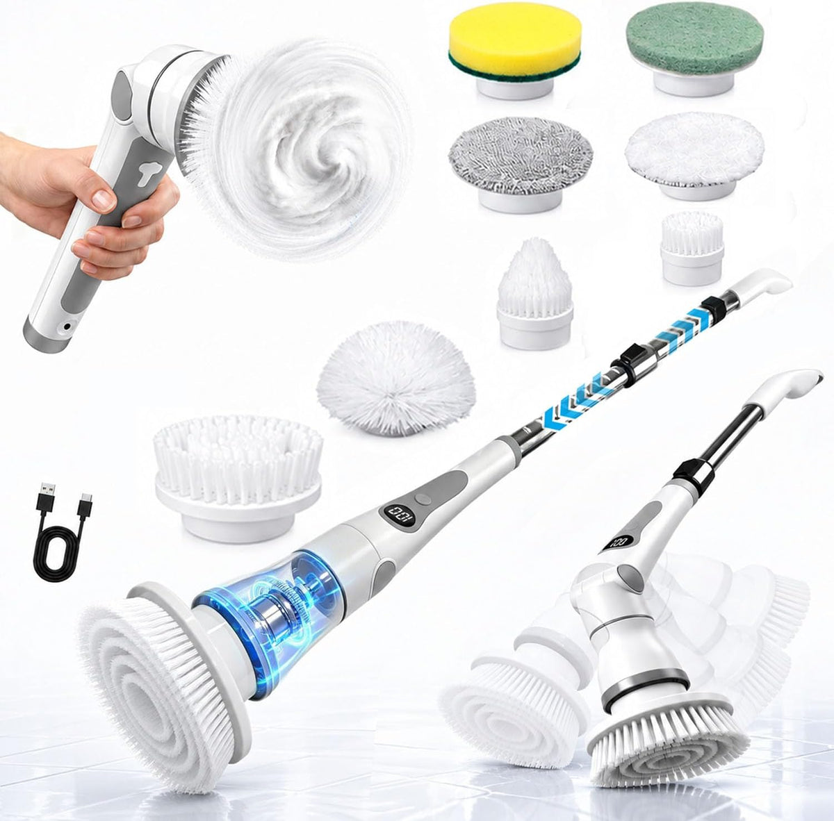 electric spin scrubber, cordless shower scrubber brush with, main product view