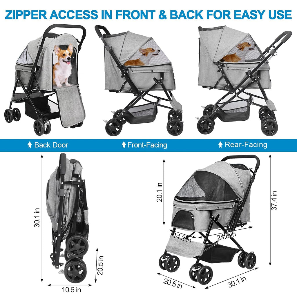 pet stroller with reversible handle for dogs, up, package contents