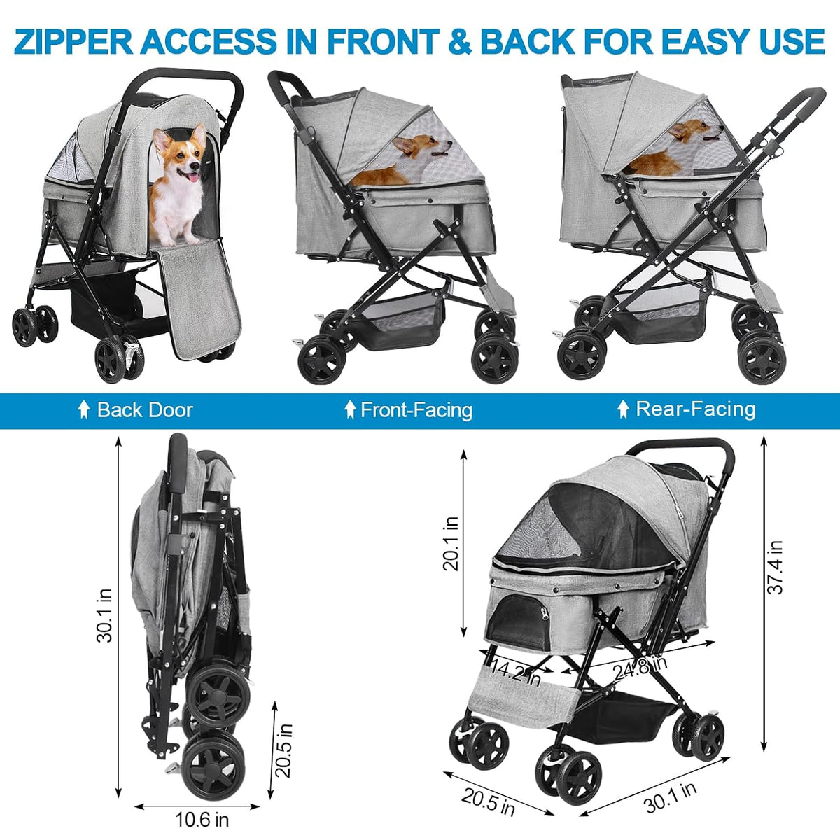 pet stroller with reversible handle for dogs, up, package contents