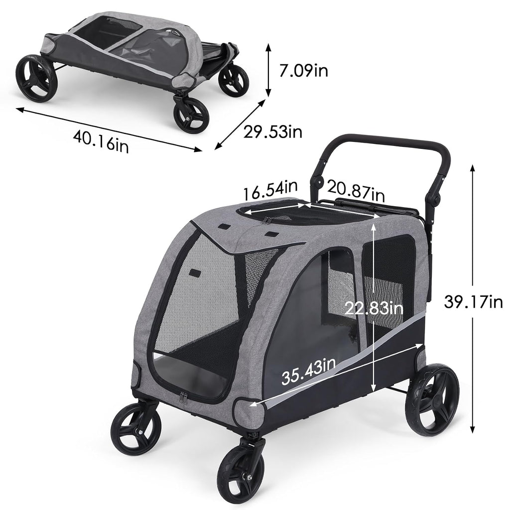 saudism dog stroller for large & medium dogs showing dimensions