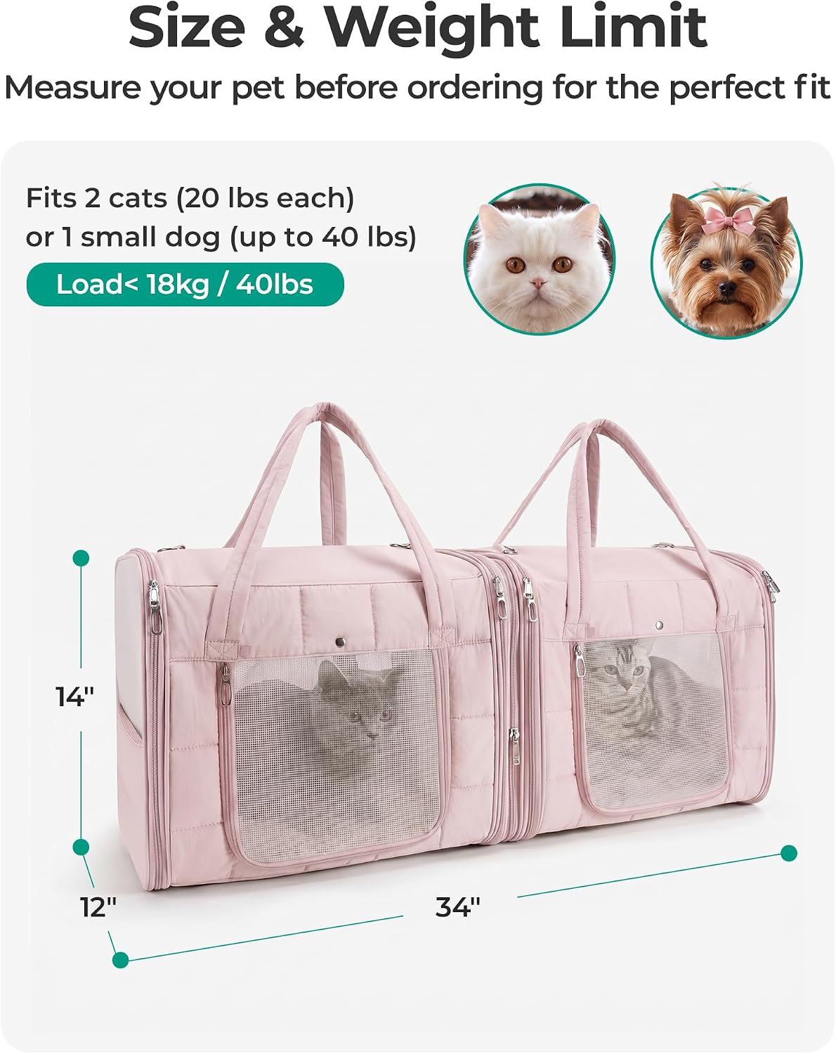 bagsmart double cat carrier for 2 cats, large shown in use