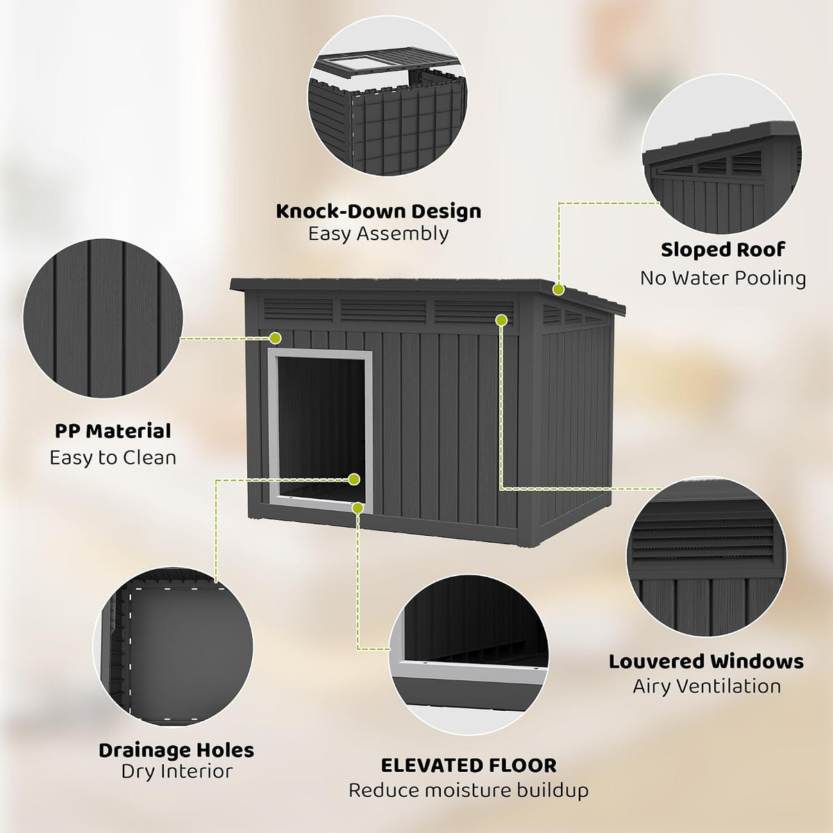 bifanuo dog house outdoor indoor for large dog, close-up detail