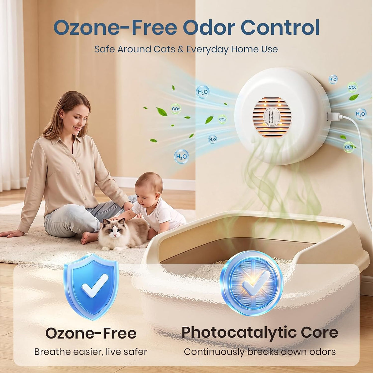 cat litter deodorizer, plug in pet odor eliminator shown in use
