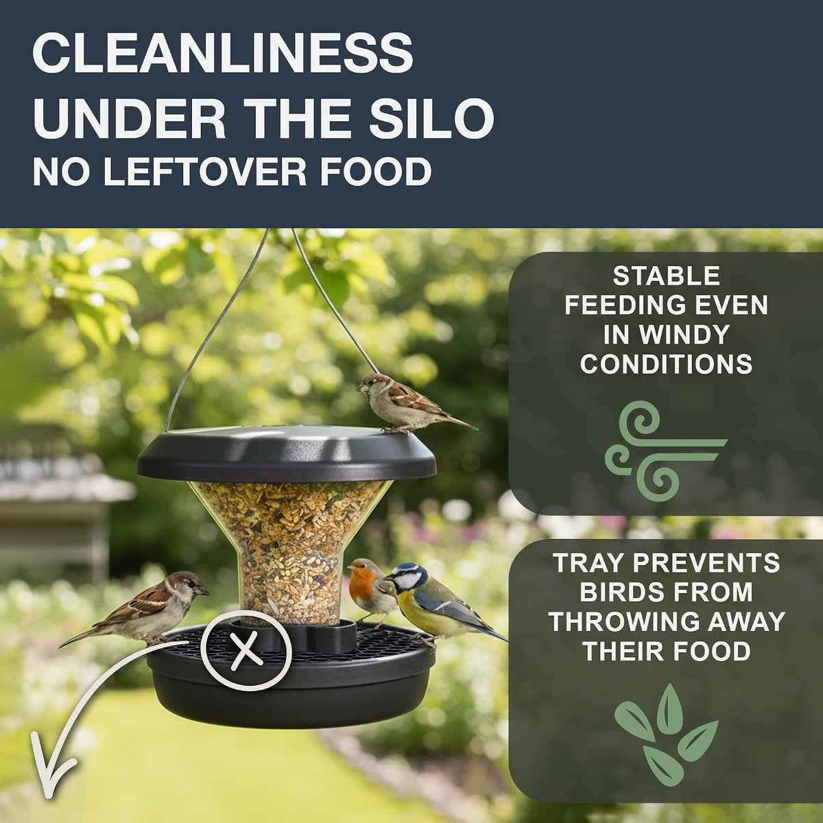 swissinno squirrel proof bird feeder with solid metal, close-up detail