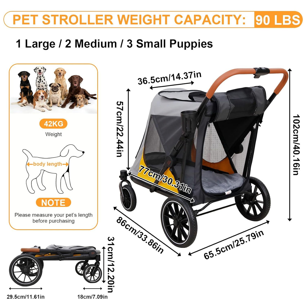 dog stroller for large-dogs: easy fold dual entry shown in use