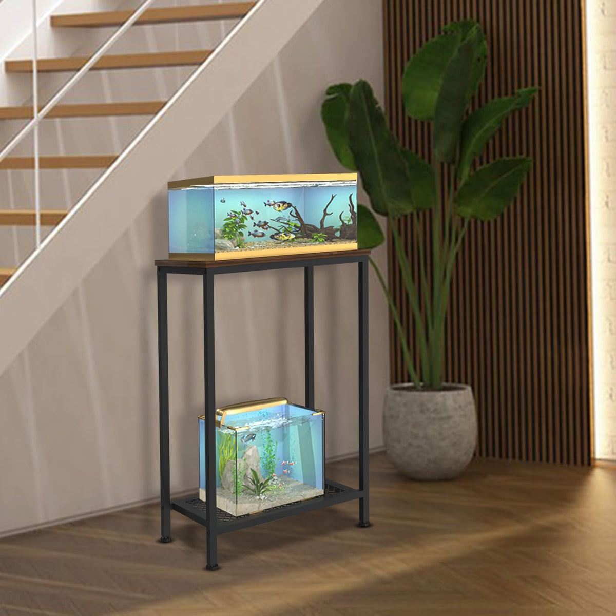 10 gallon fish tank stand, 2-tier small aquarium, close-up detail