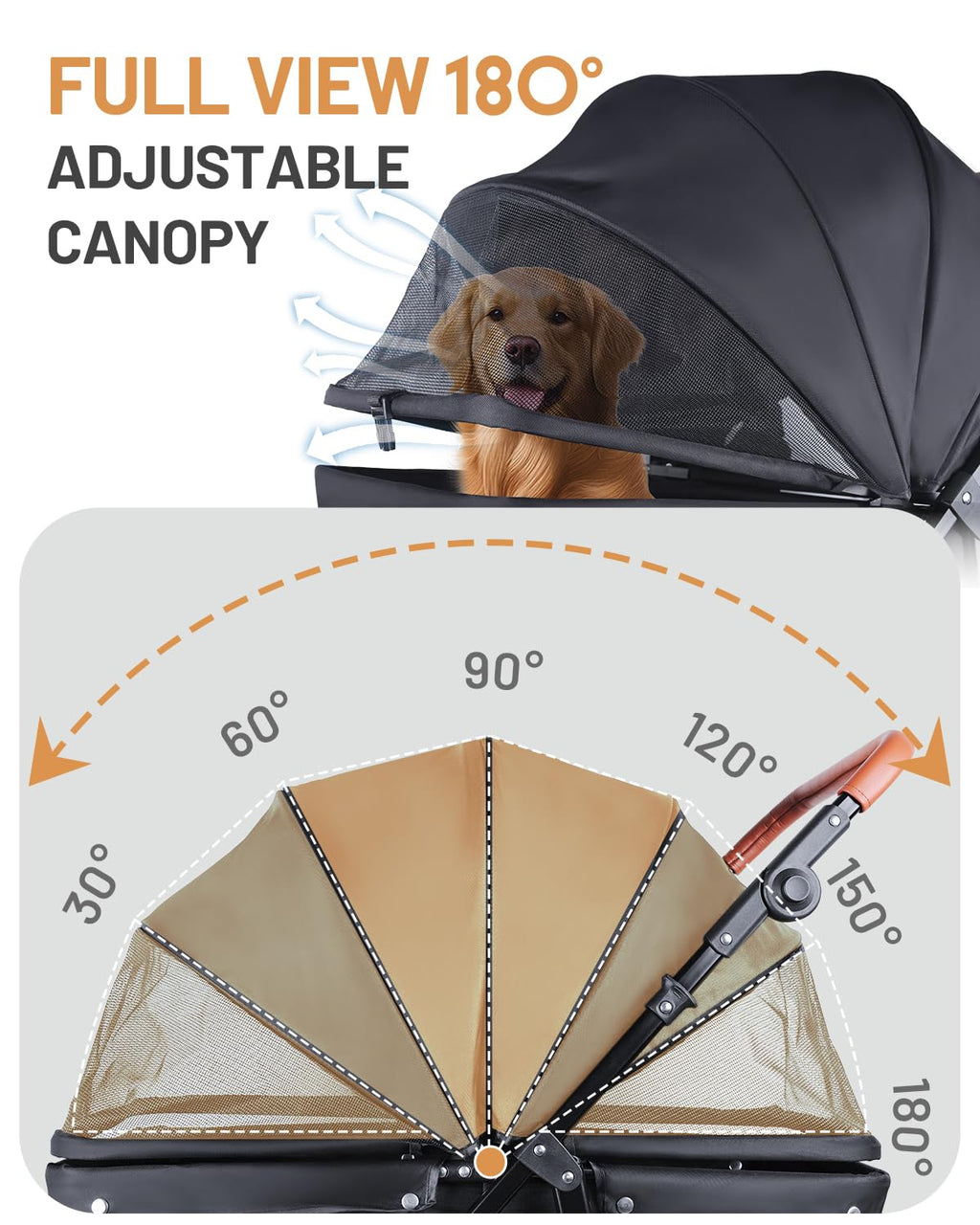 dog stroller for medium & large dogs up, side view