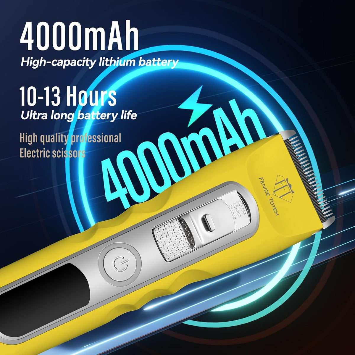 professional dog grooming clippers, cordless, 36w motor, 4000mah, close-up detail