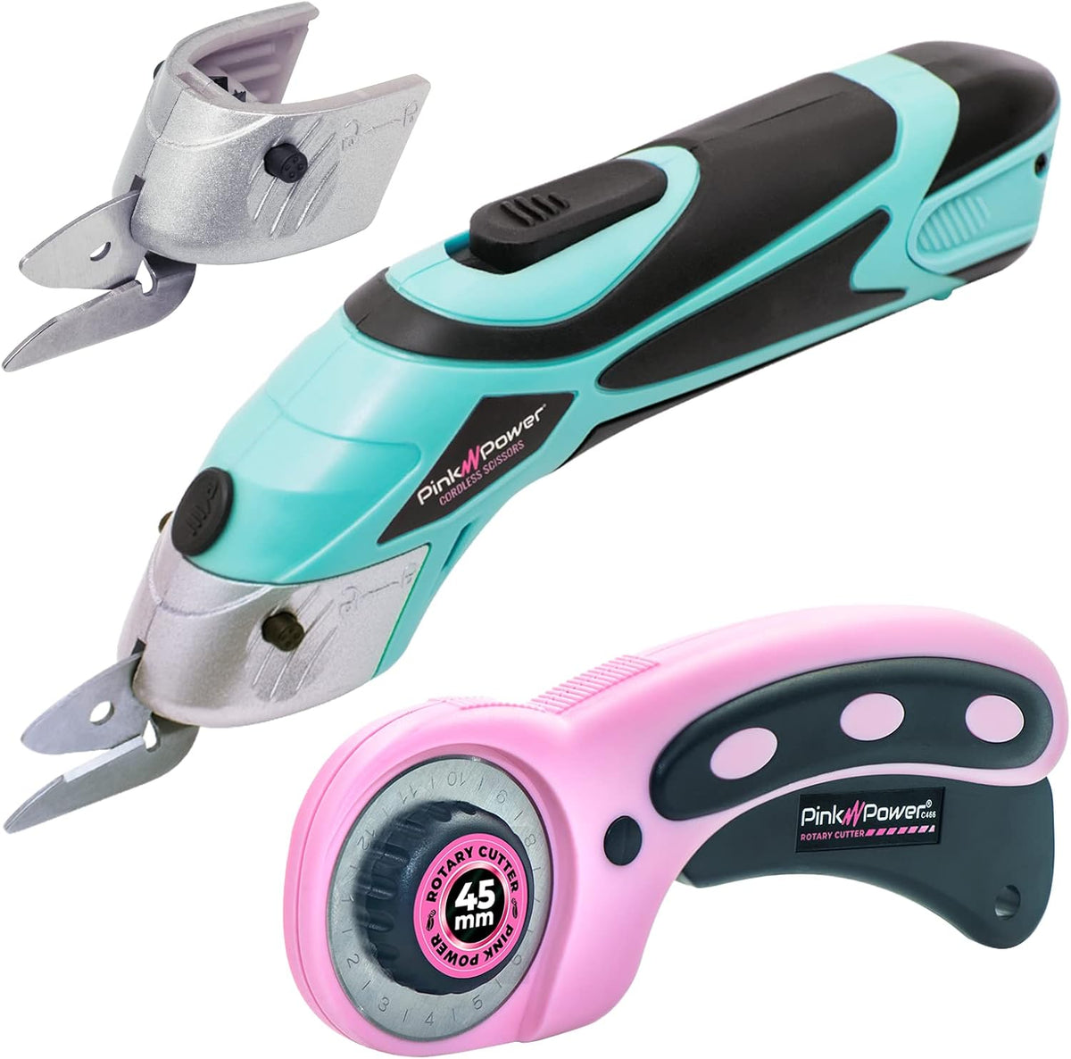 pink power electric fabric scissors and rotary cutter, main product view