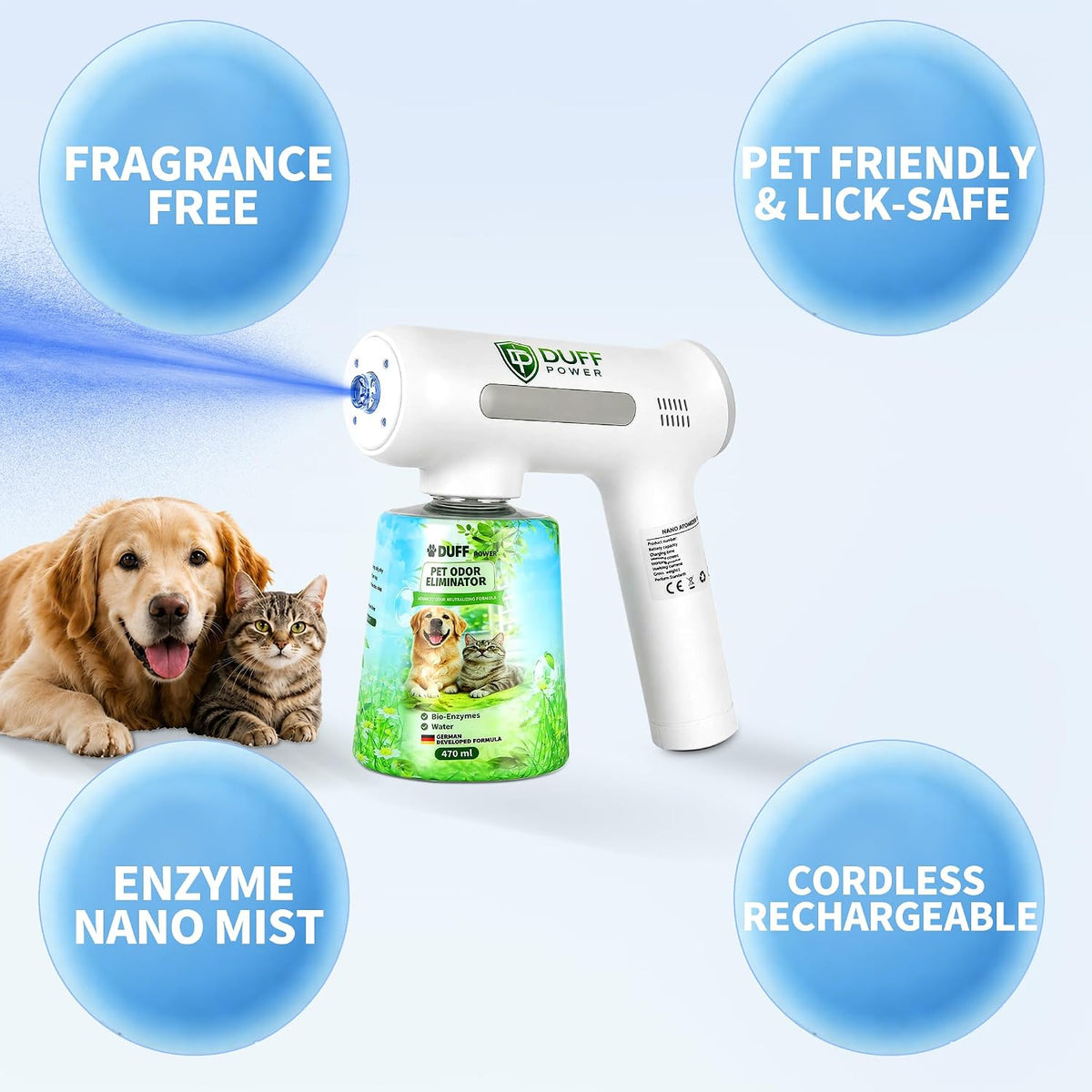 duff power nano blue light pet odor eliminator shown in use