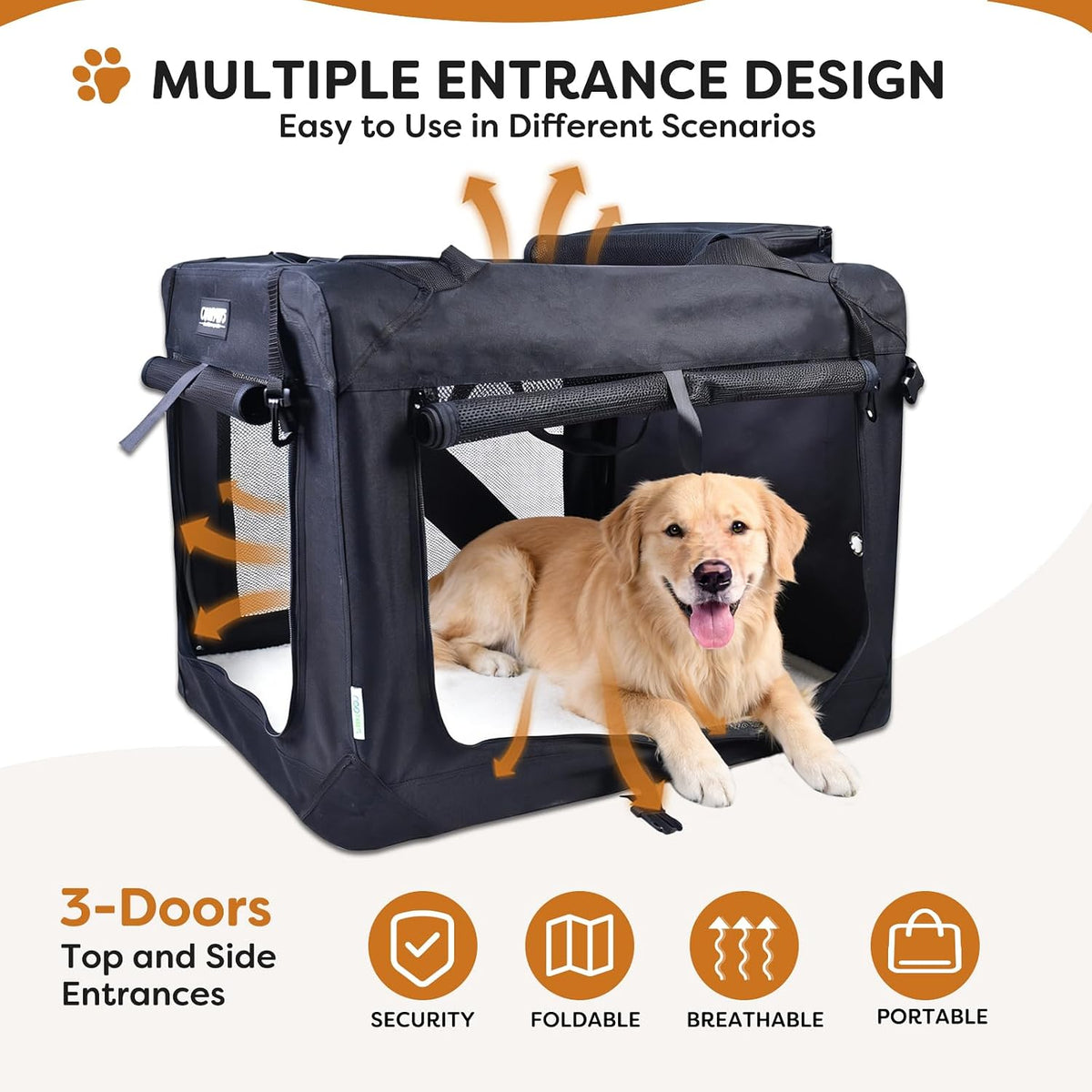 jespet 3 door portable collapsible soft dog crate, close-up detail