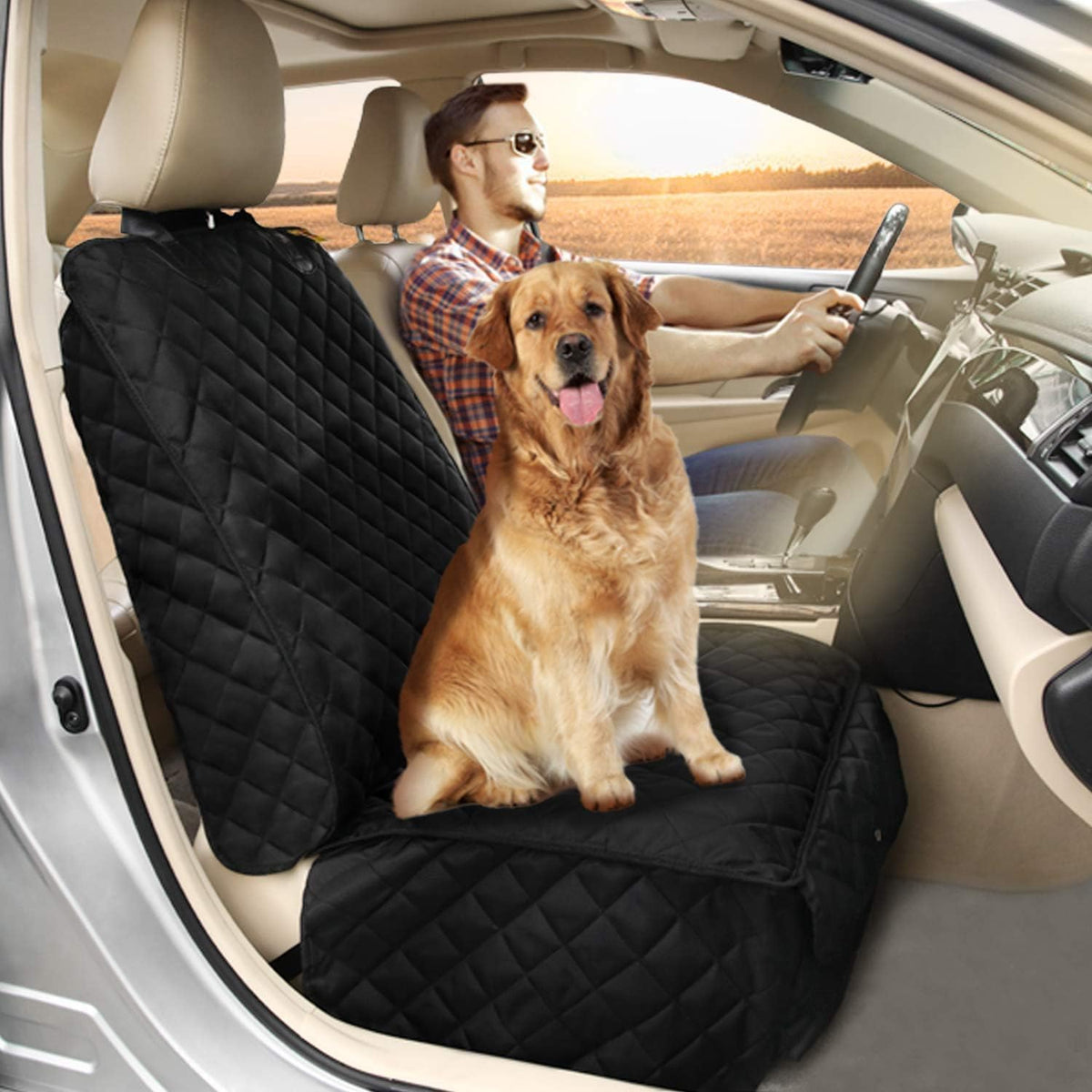bark lover deluxe dog seat cover for front, close-up detail