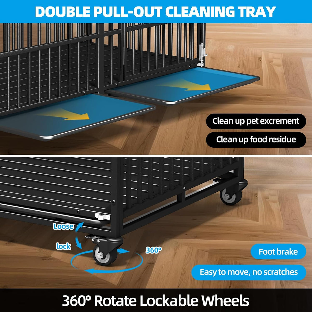 64 inch heavy duty dog crate, durable escape-proof, package contents