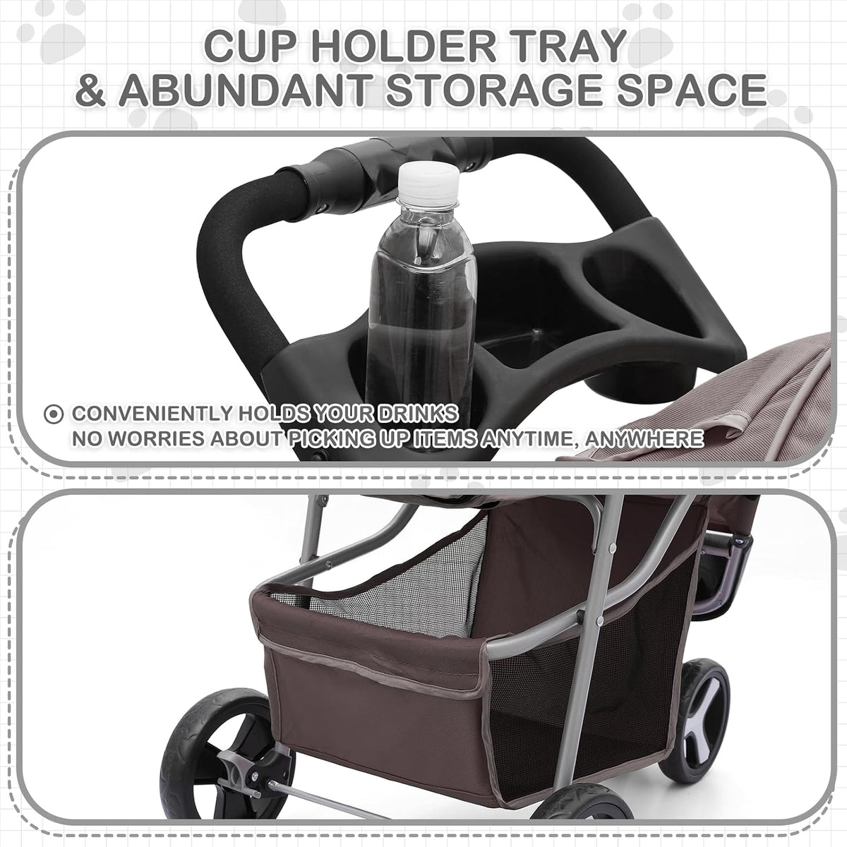 pet stroller for small/medium cats and dogs, coffee, close-up detail