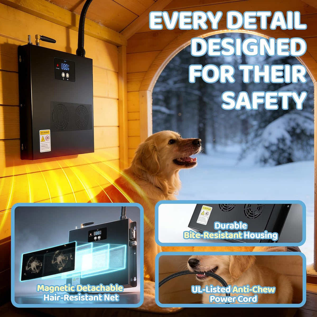 briidea wifi dog house heater 400w with lora, package contents