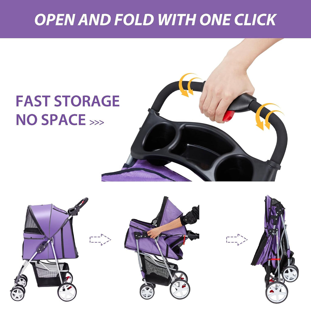 unisakey foldable 4-wheel pet stroller for dogs cats on a desk or shelf