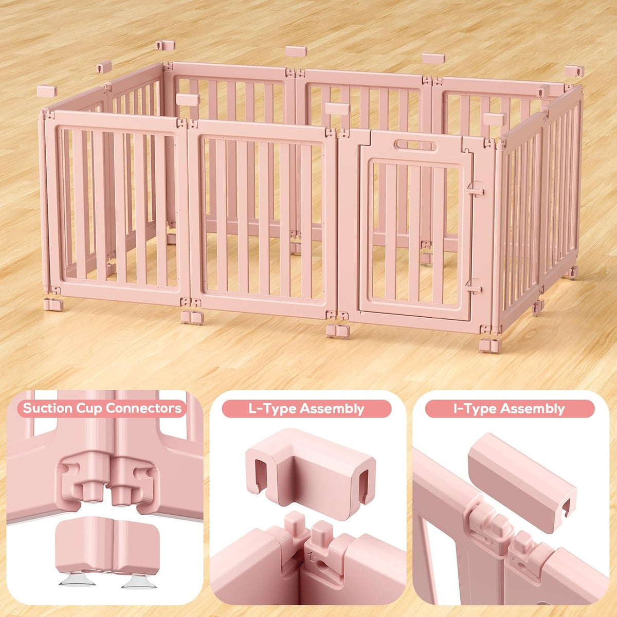 dog playpen indoor,puppy playpen,pink 30.3" h,10 panels, side view