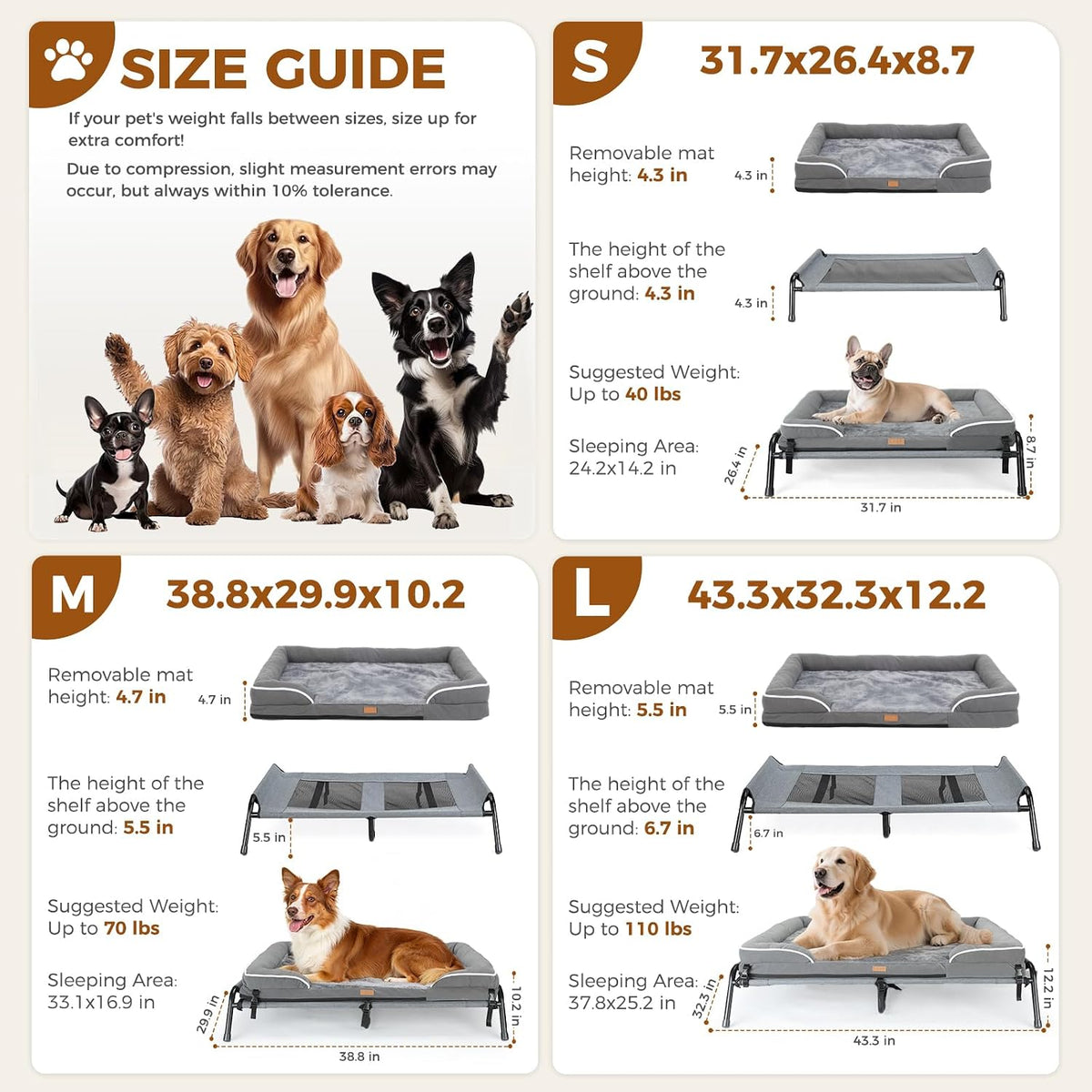 lekereise outdoor elevated dog beds for small dogs shown in use
