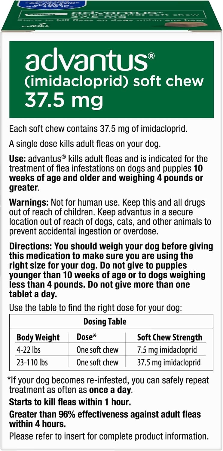 advantus (imidacloprid) soft chew flea treatment for dogs. shown in use