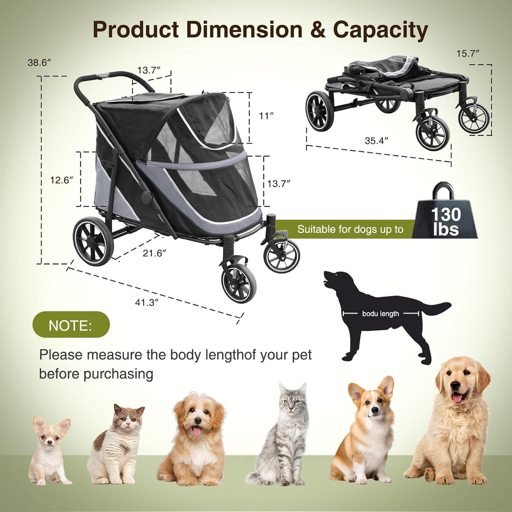 dog stroller for medium/large dogs one-click folding, extra shown in use