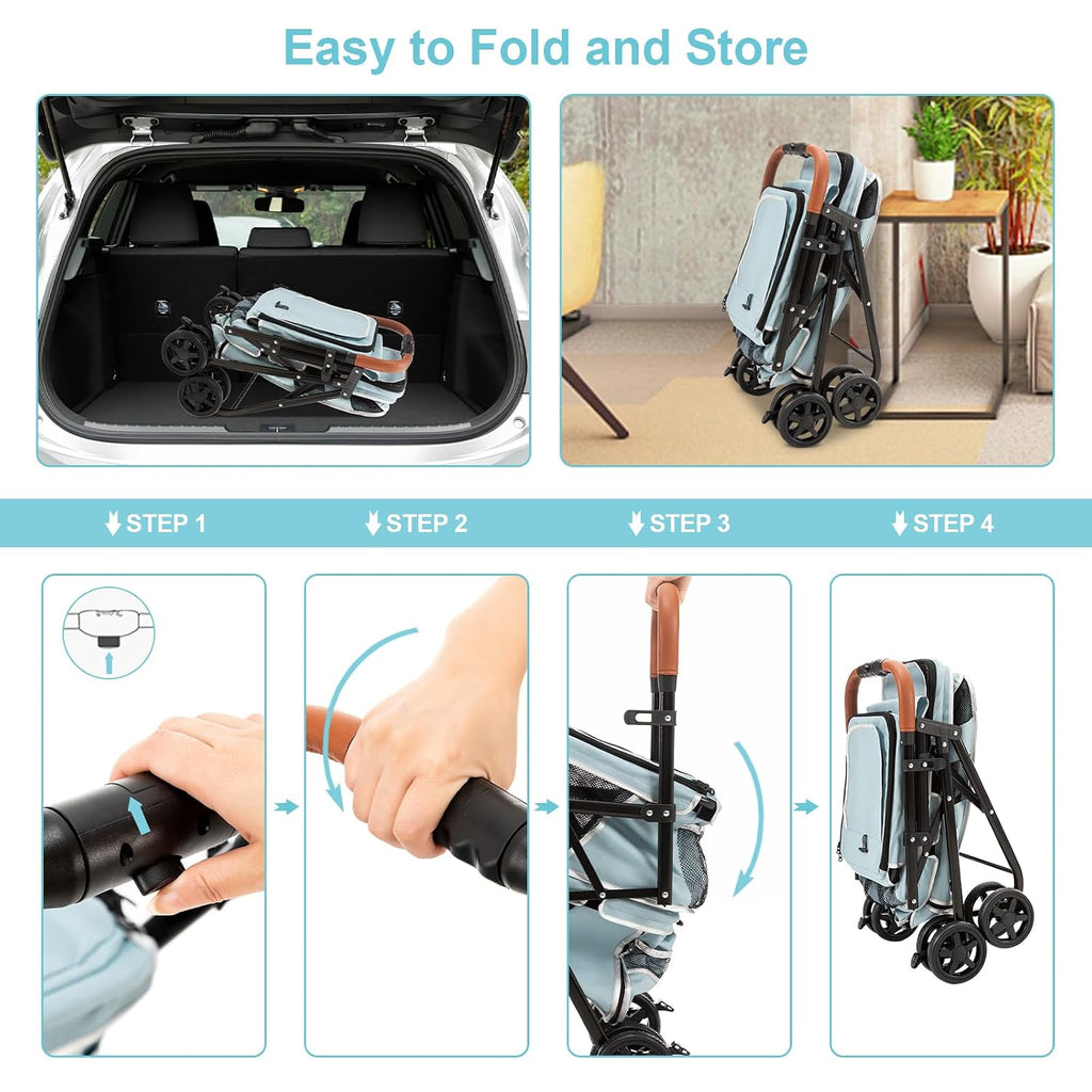 double pet stroller for 2 dogs & cats showing dimensions