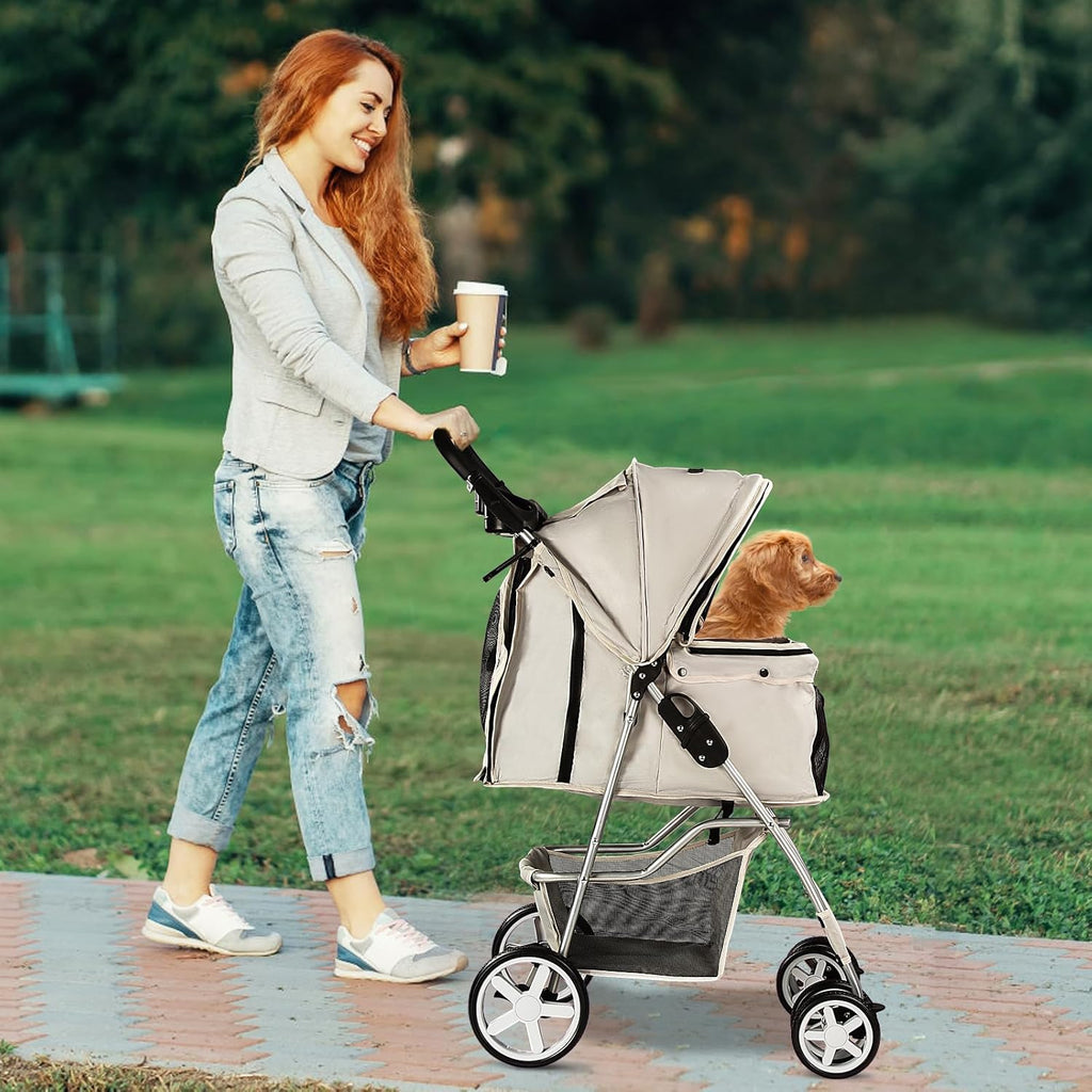 4-wheel pet stroller for small dogs and cats on a desk or shelf