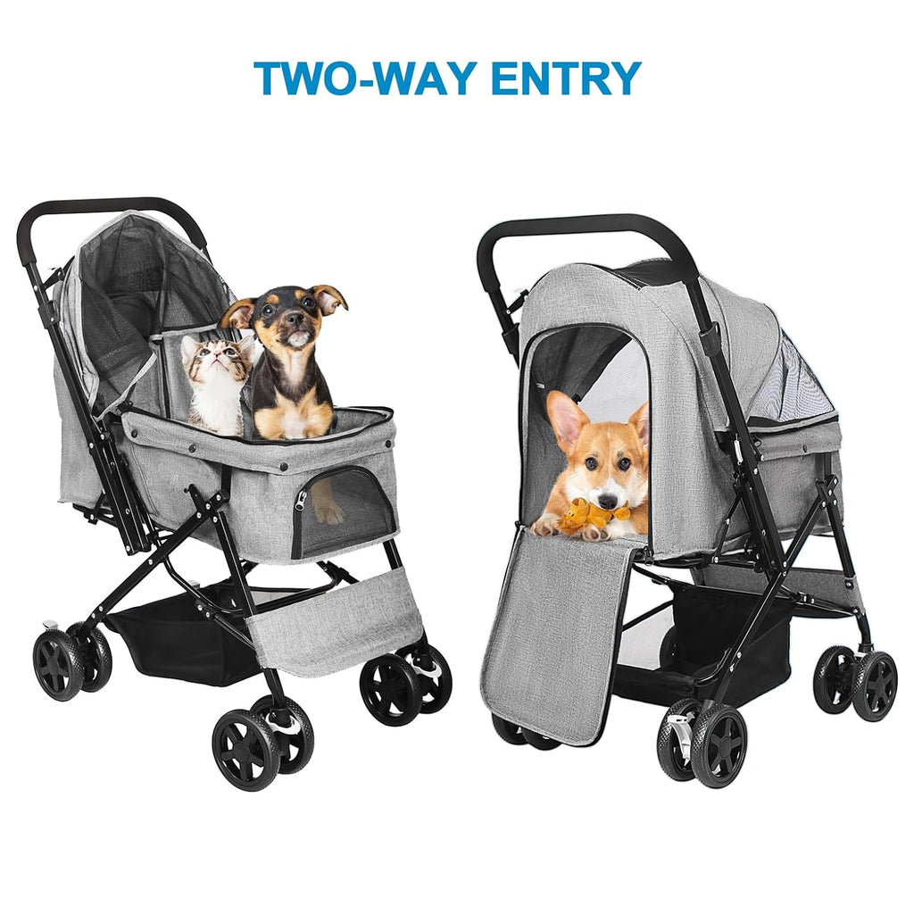 pet stroller with reversible handle for dogs, up on a desk or shelf