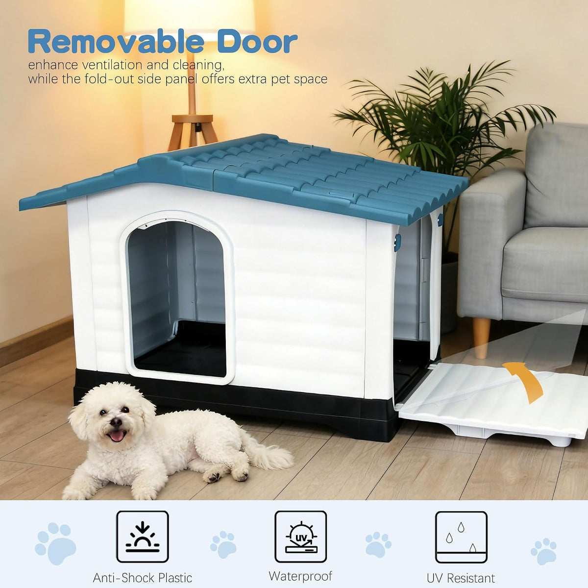 2-door large dog house for indoor and outdoor, side view