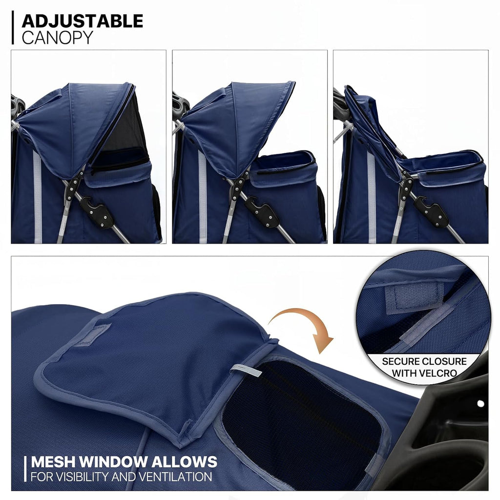 monibloom pet stroller for small/medium dogs and cats showing dimensions