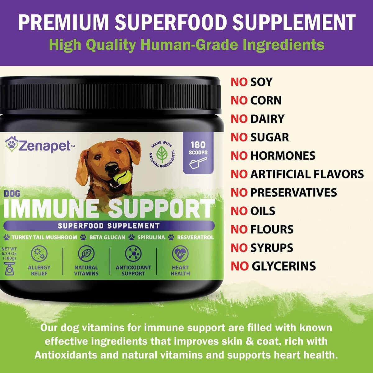 dog immune support premium powder topper, turkey tail, side view