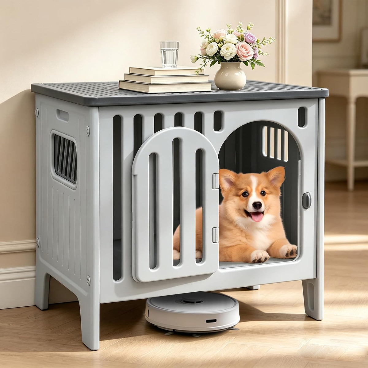 dog crate furniture 26.8“ plastic dog kennel indoor, main product view