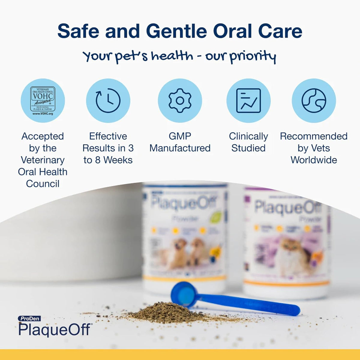 proden plaqueoff powder - cat & dog tartar shown in use