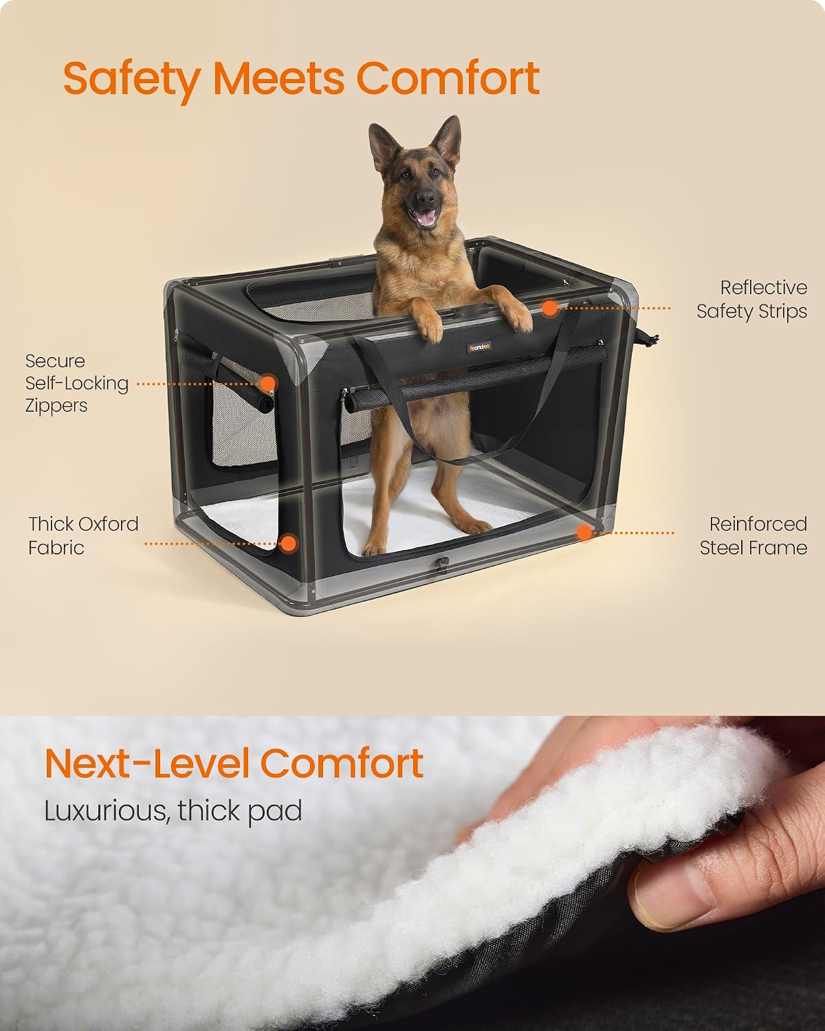 feandrea collapsible dog crate, portable pet travel crate showing dimensions